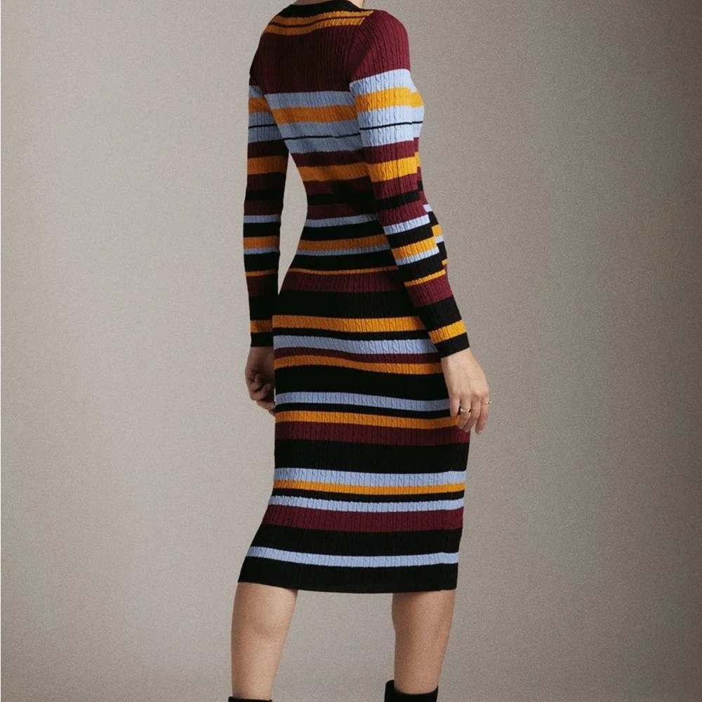Multicolor Light Weight All Over Cable Striped Long Sleeve Dress